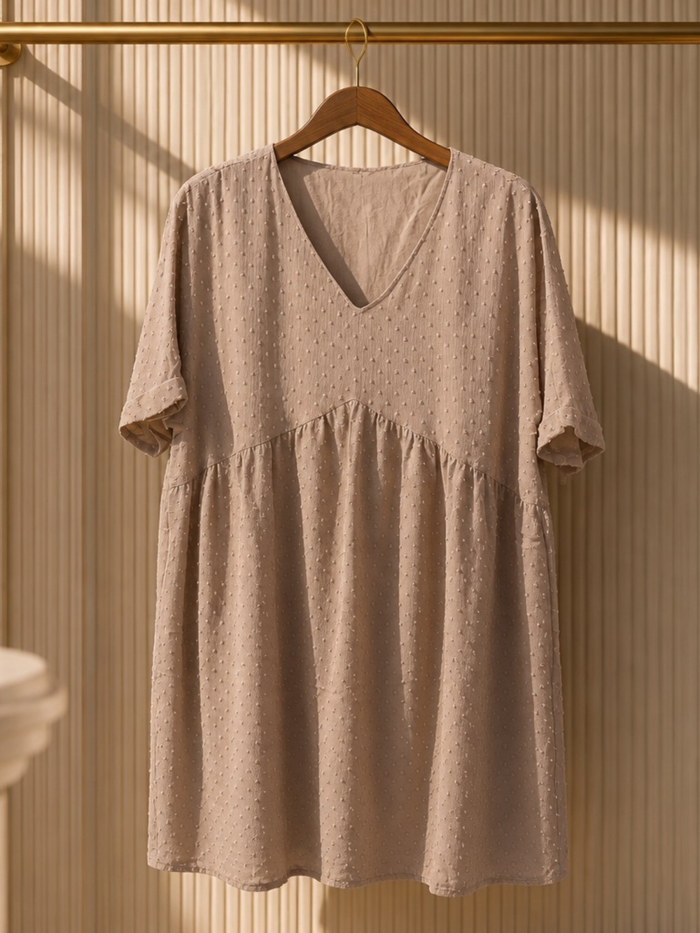 Brand New Zenana Neutral Textured Babydoll Dress - Picture 2 of 8